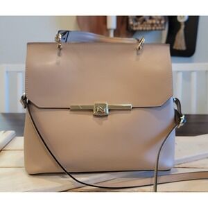 Luana Ferracuti Italian Leather Tan Beige Twist Lock Flap Handbag Shoulder Bag